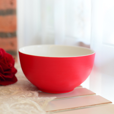 热情红色系列 红色条纹大面碗 陶瓷汤碗 泡面碗 微波炉碗拉面碗