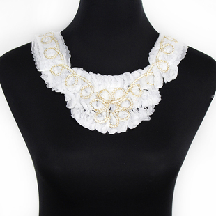 花边辅料蕾丝绣花白色领花立体雪纺盘绣衣领服装手工diy配件假领