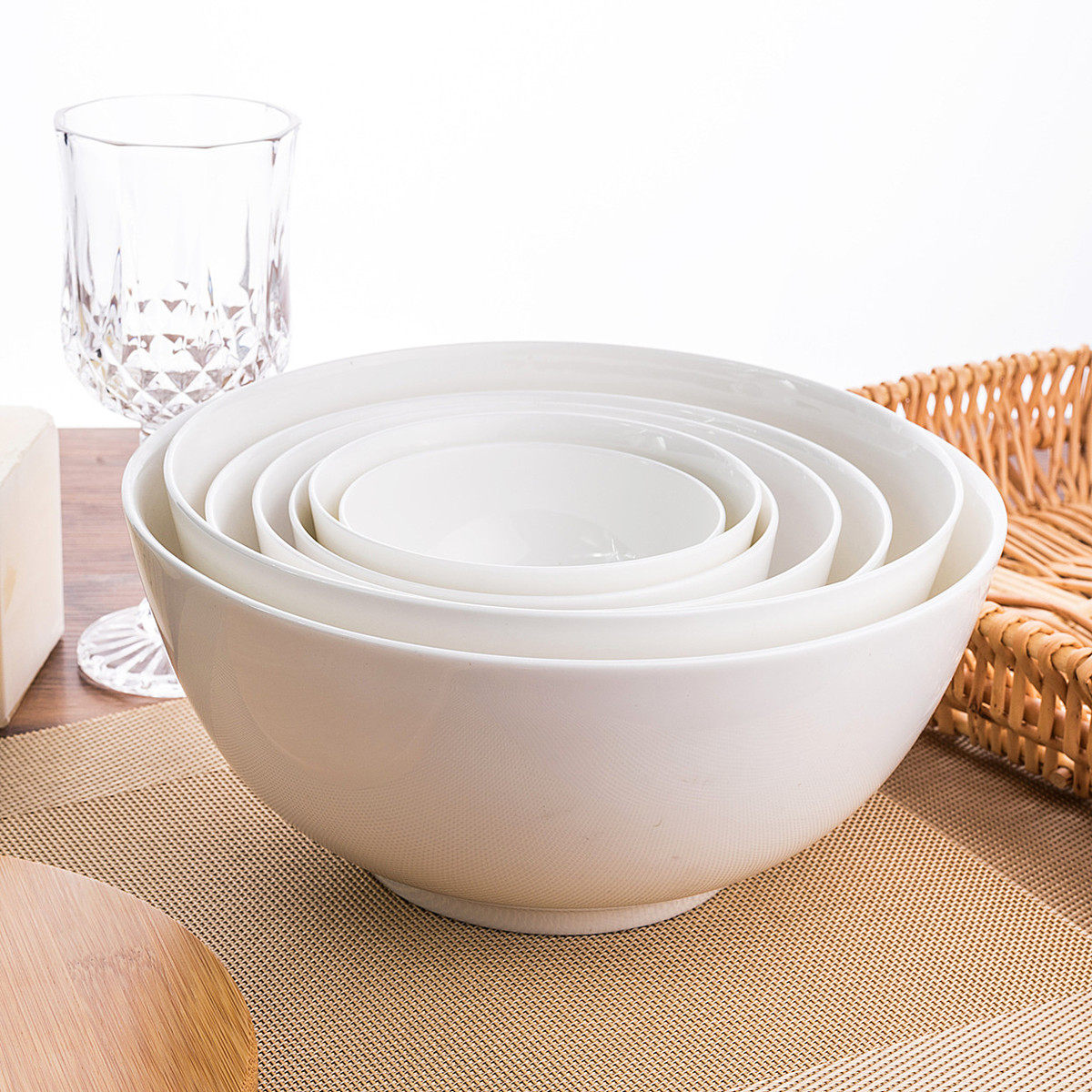 白色骨瓷碗_骨瓷碗米饭碗 家用大小汤碗陶瓷简约4-9英寸碗 纯白色瓷碗