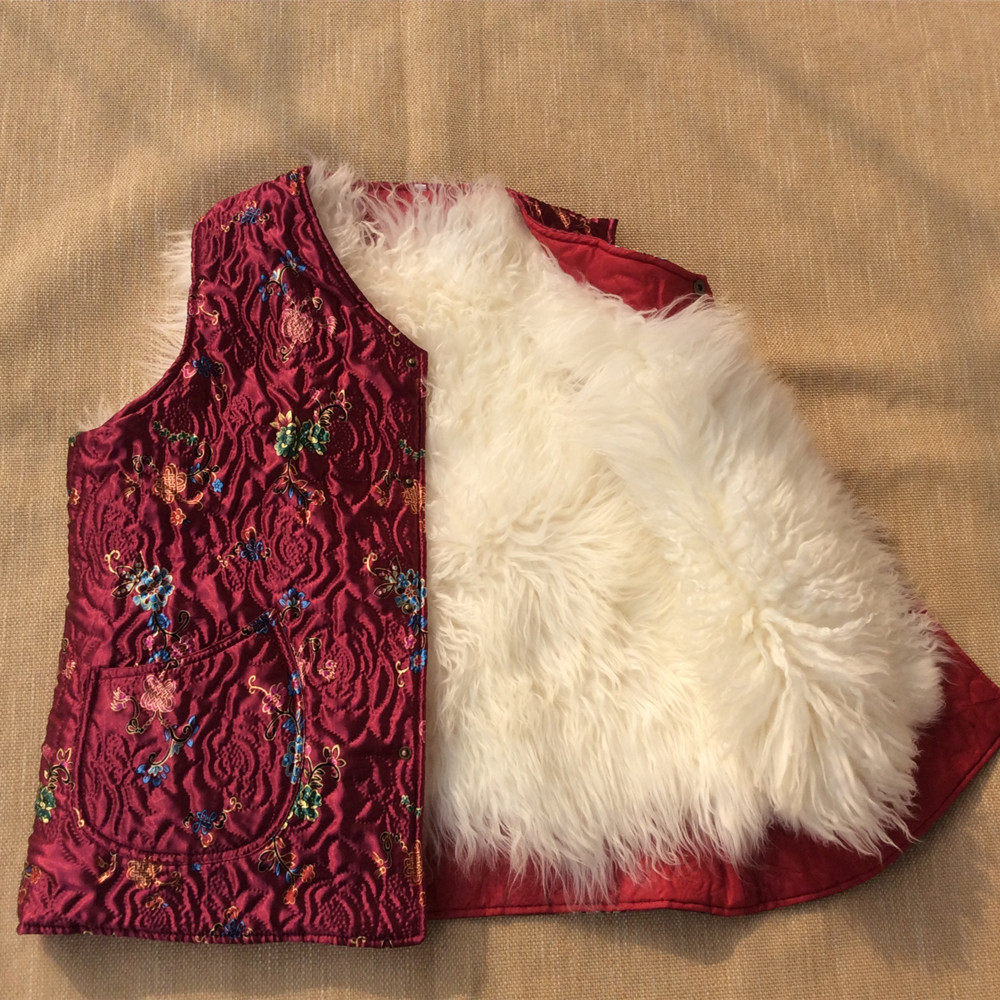 冬季中老年棉马甲 羊皮/羊毛背心/坎肩 女士皮毛一体马甲 真皮保