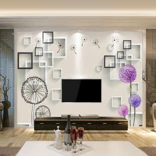 电视背景墙壁纸3d立体简约现代客厅5d无纺布墙纸8d水晶蒲公英壁画
