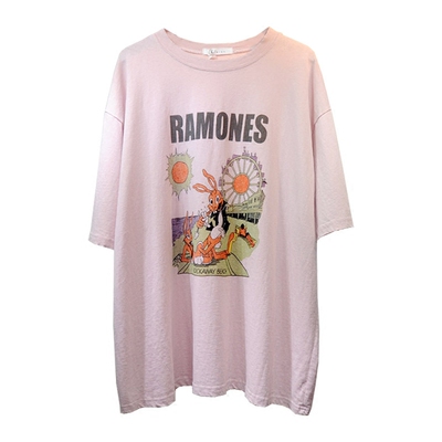 欧洲站eleven女装 破边兔八哥图案印花chic宽松短袖女士t恤潮2018