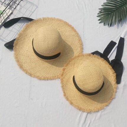 帽子女韩版时尚出游度假沙滩草帽夏天遮阳百搭拉菲草破边大檐帽潮_7折