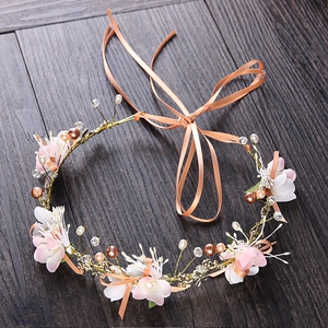 红薇新娘花环头饰韩式甜美森系干花发饰结婚纱礼服配饰品藤条发箍