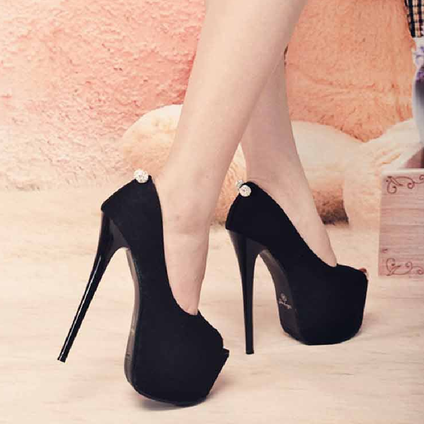 鱼嘴超高跟鞋女鞋_细跟17cm超高跟鞋2018春秋冬新款女鞋恨天高鱼嘴单