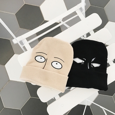 一拳超人光头琦玉茫然脸中二搞怪表情针织毛线帽男女秋冬套头帽潮