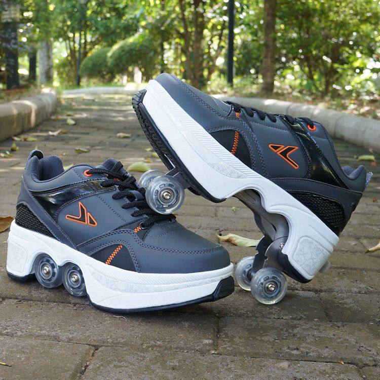 安格卢特大人双排轮四轮滑鞋溜冰鞋男女暴走鞋 两用多功能代步鞋