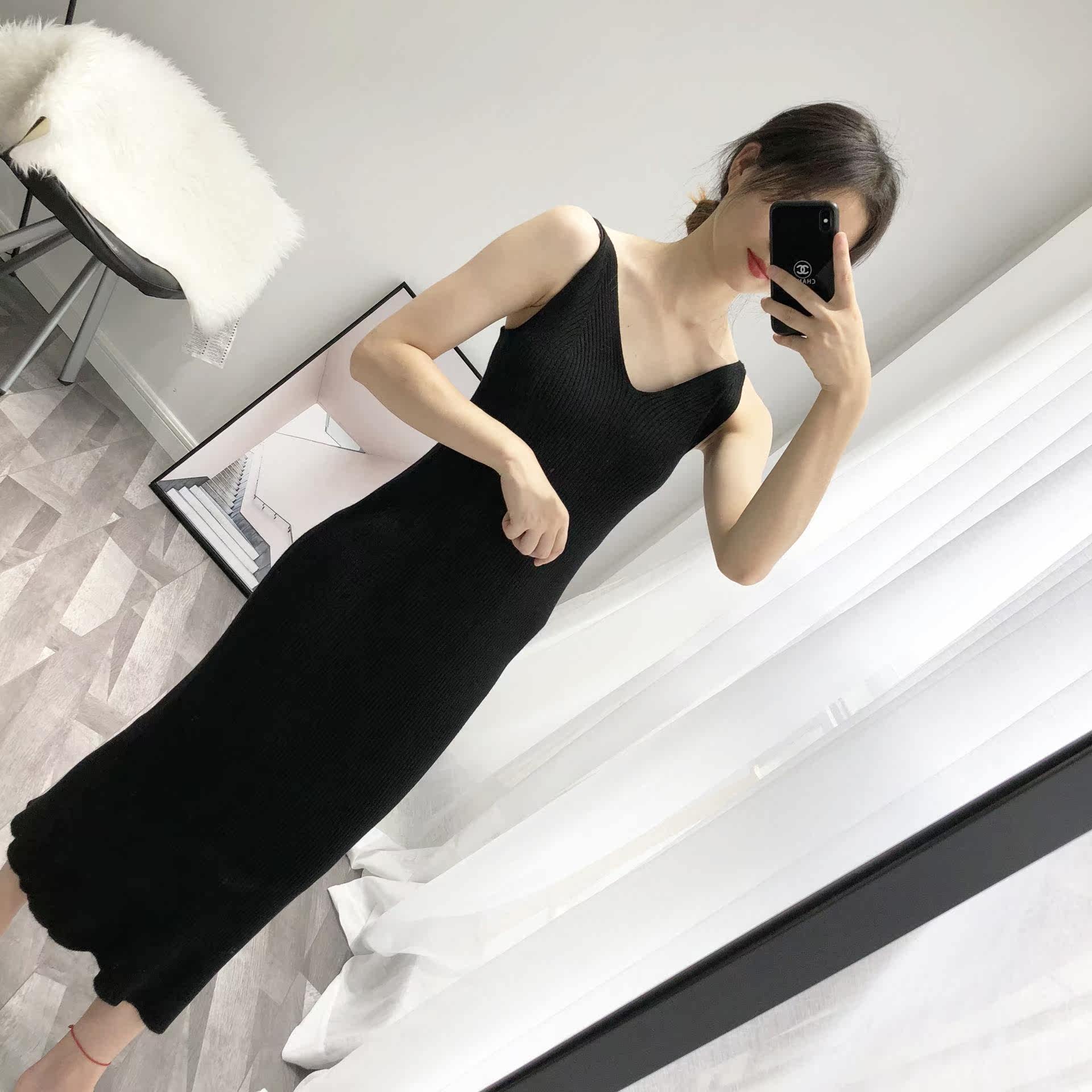 吊带裙秋冬女外穿 针织_针织连衣裙女秋冬气质显瘦v领吊带裙外穿春秋