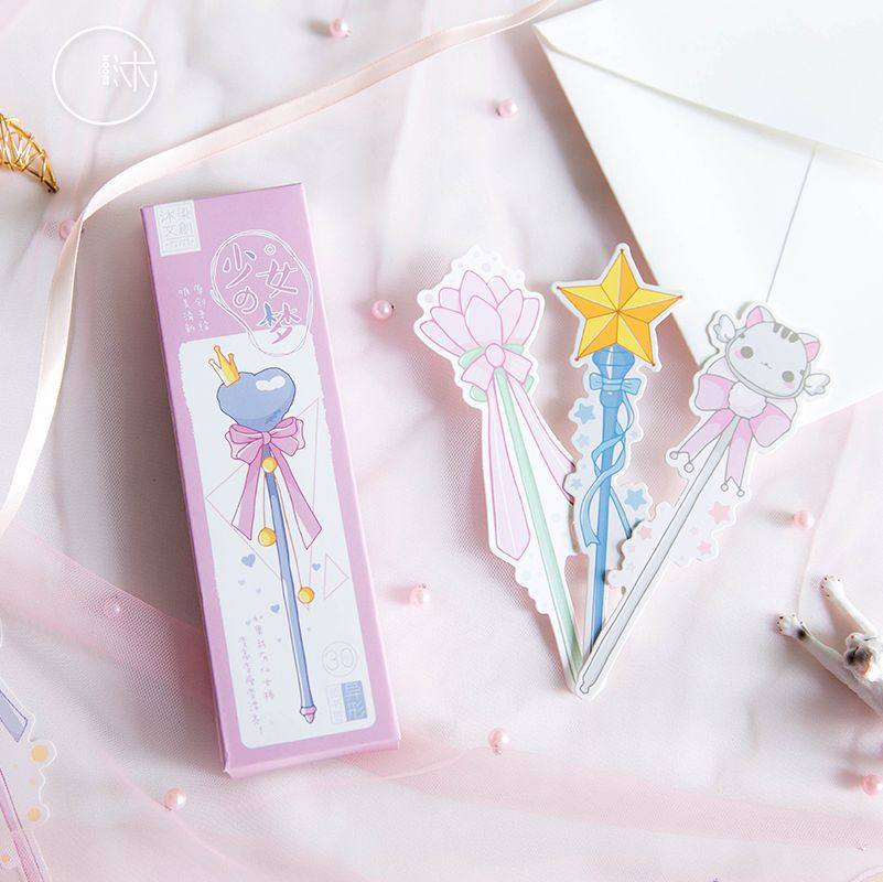 一折书签 可爱_喵君 可爱少女之梦纸质书签创意少女心魔法棒卡通学生