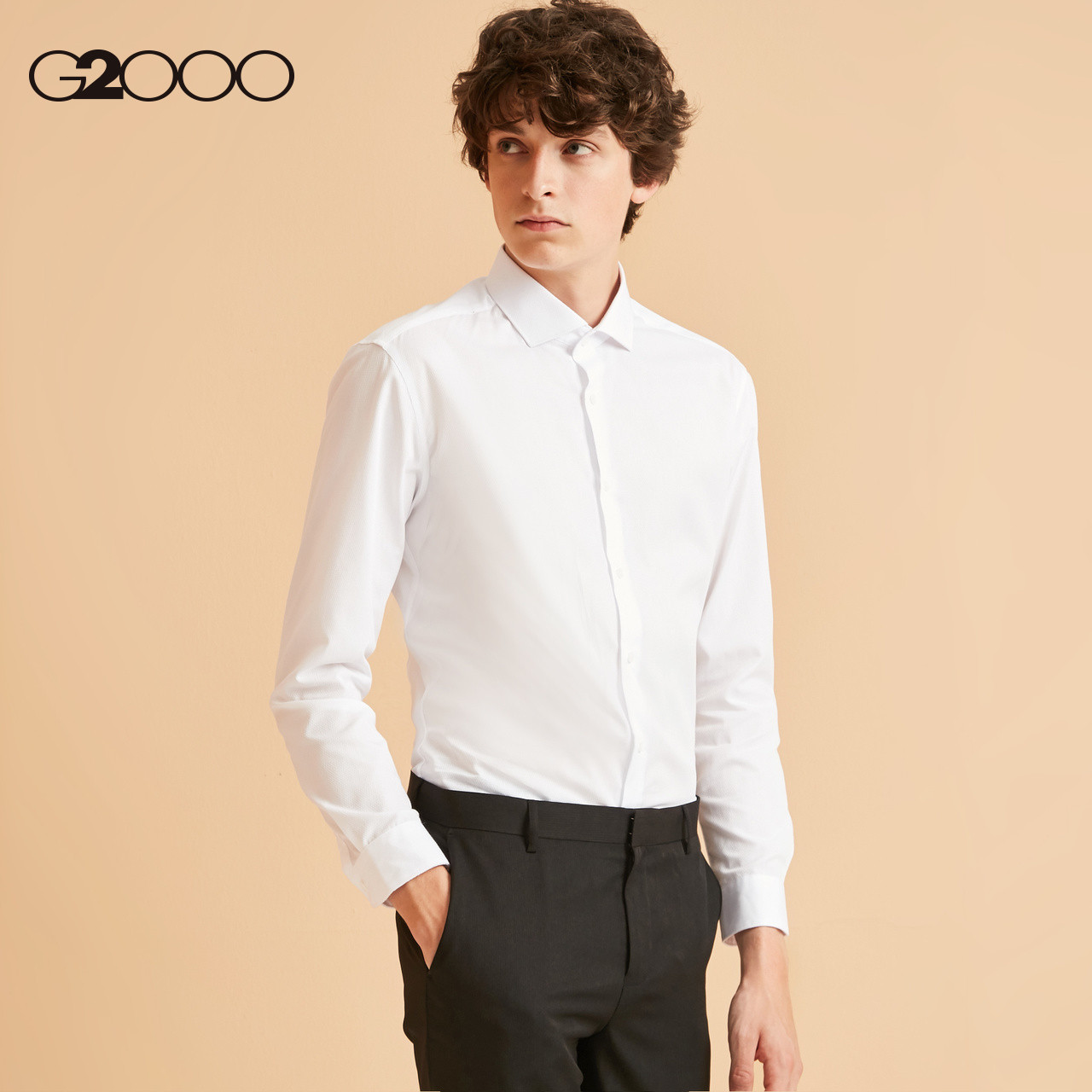 一折男装衬衫_g2000男装深蓝色防皱长袖衬衫 2018秋冬新款上班修身