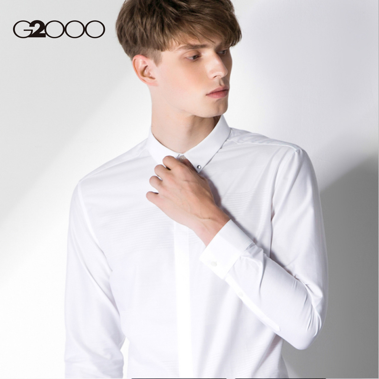 g2000 at20休闲方领纯棉长袖衬衫 2017秋冬商务青年纯色男士衬衣