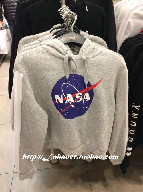 hm女装卫衣套头_hm h&m上海专柜正品女装nasa星球薄绒连帽长袖套头