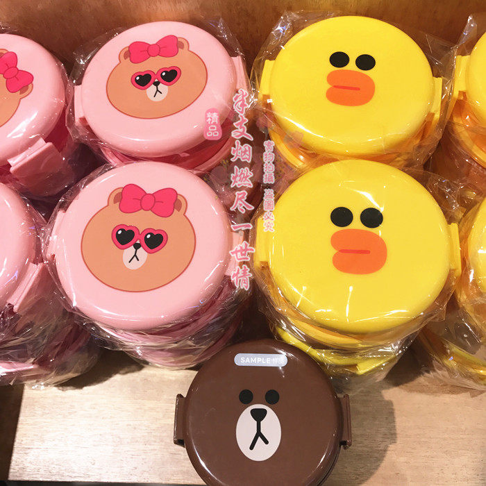 韩国正品line friends邱可布朗熊可爱儿童便当盒保鲜盒双层碗筷勺