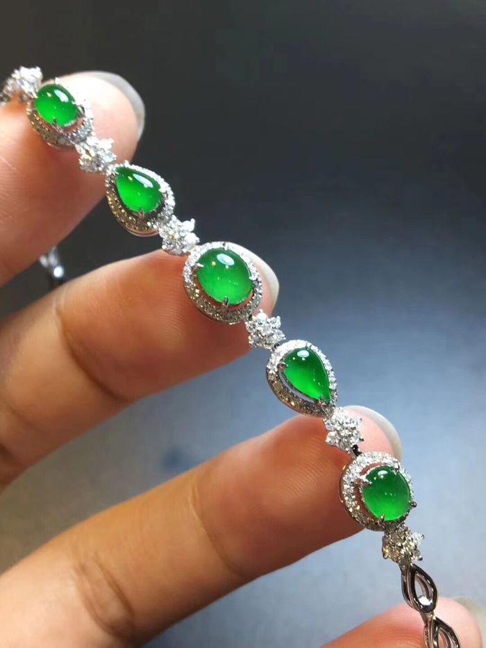 缅甸天然a货翡翠手链女玻璃老坑种帝王绿手链18k金钻石手链手镯女