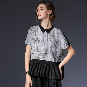 雪纺短袖衬衫立领休闲衬