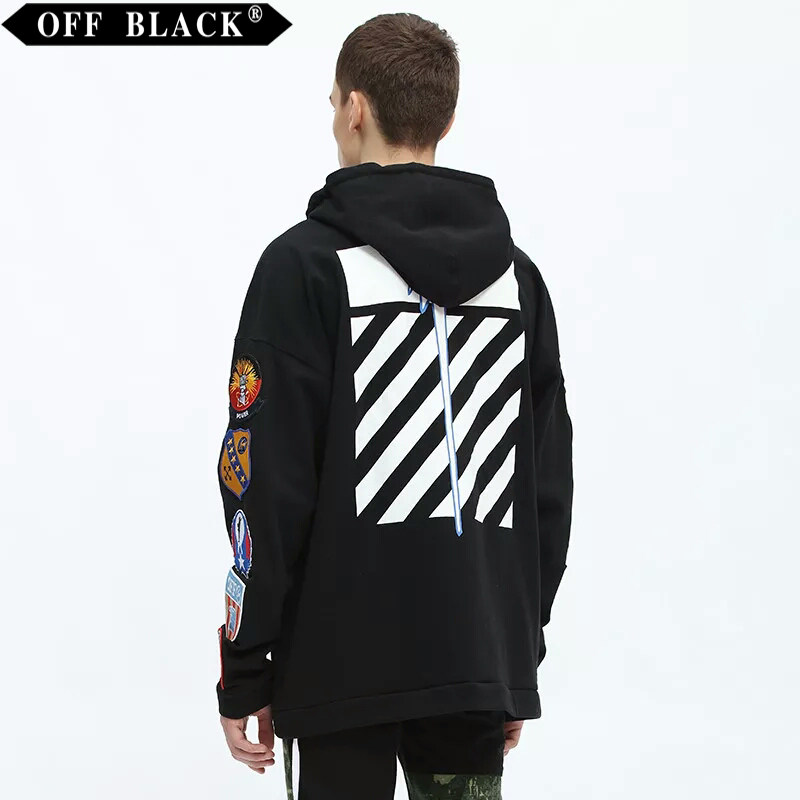 热销高街拉链卫衣_秋冬新款潮牌ow off black 袖章徽章斜条纹高街拉锁