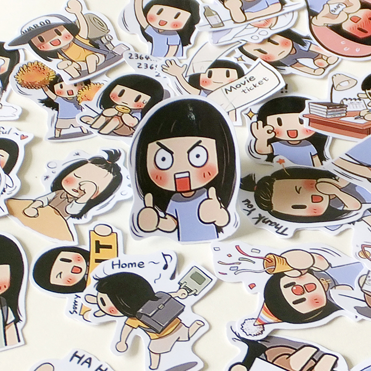 line可爱萌女孩手帐贴纸包可爱创意贴贴画卡通diy日记装饰表情贴