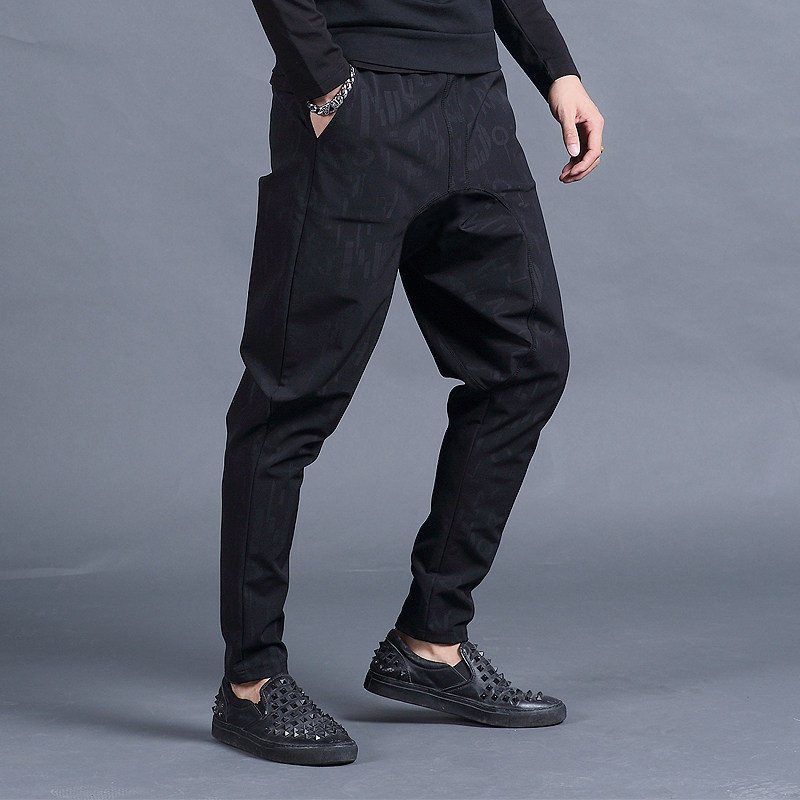 日系男士春夏季休闲裤加大码哈伦裤男宽松吊裆裤加肥加大码大裆裤