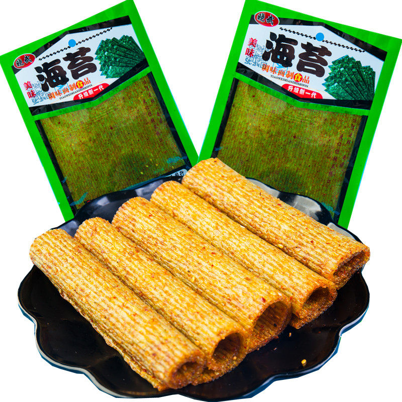 特价辣片 儿时 手撕_美味海苔辣条手撕辣片绿色软的麻辣味香辣味26g*