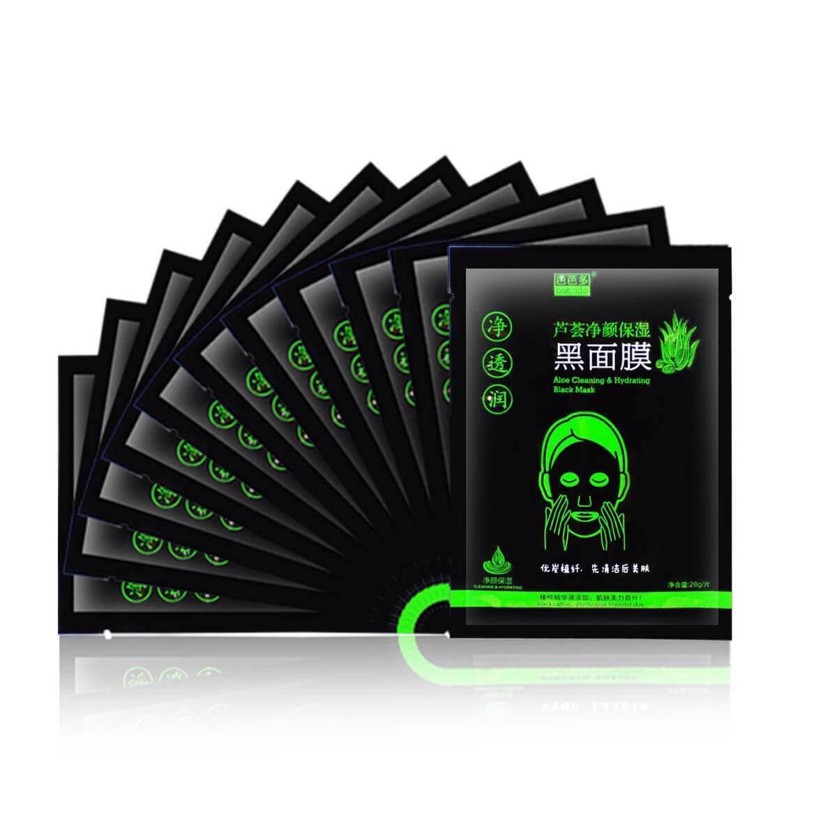 芭芭多芦荟净颜保湿 亮白 修护 收缩毛孔男女竹炭黑面膜贴 7张/盒