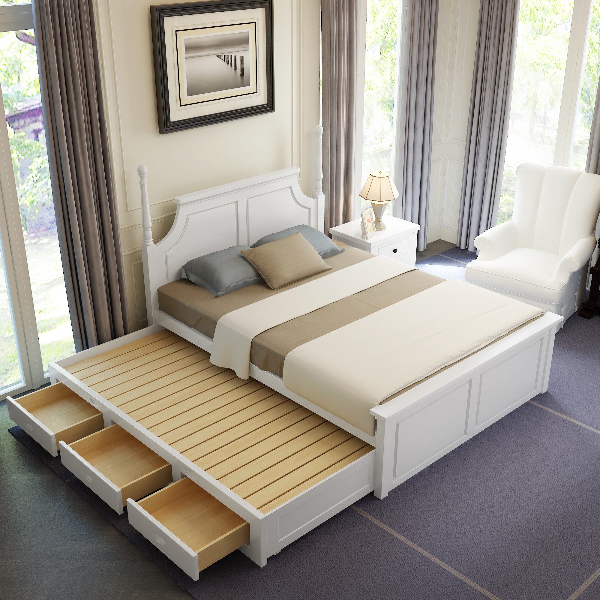 美式床白色 松木