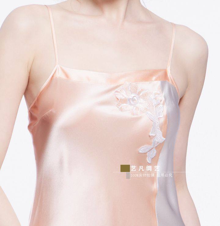 丝中皇2017新款 100%桑蚕丝睡衣女夏 绣花性感重磅真丝吊带裙2591