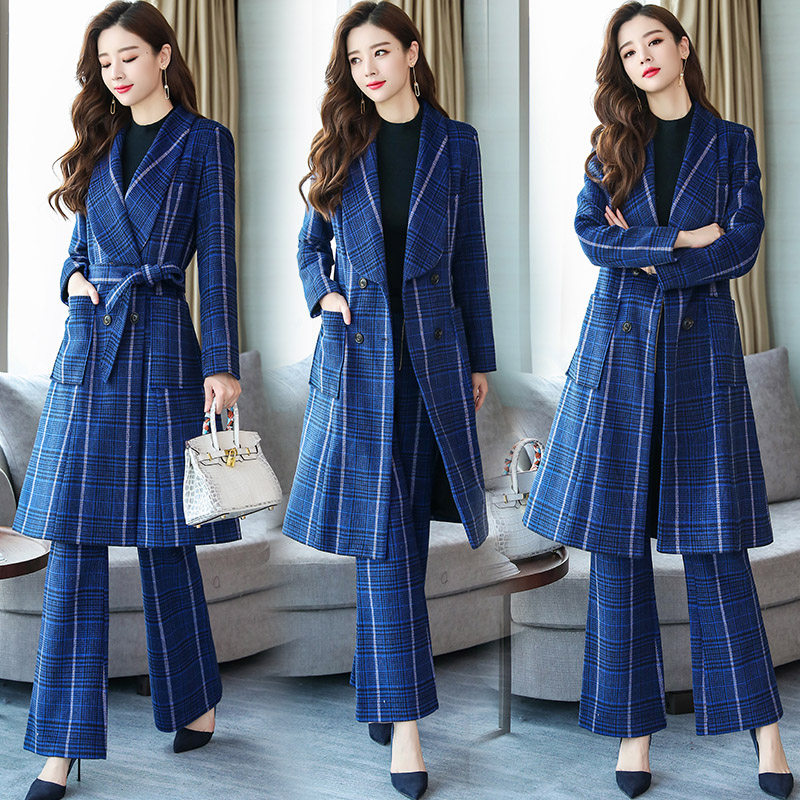 大气格子毛呢套装女装2018新款秋冬款时尚欧洲站女神范两件套优惠券
