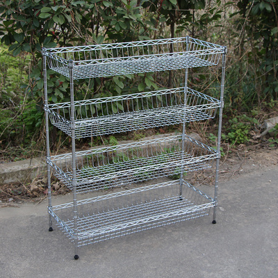 4层蔬菜水果收纳架厨房置物架四层不锈钢色菜架子落地锅架储物架