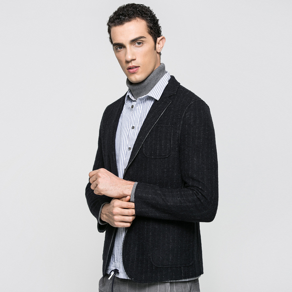 jackjones杰克琼斯条纹羊毛修身西服e-216408505