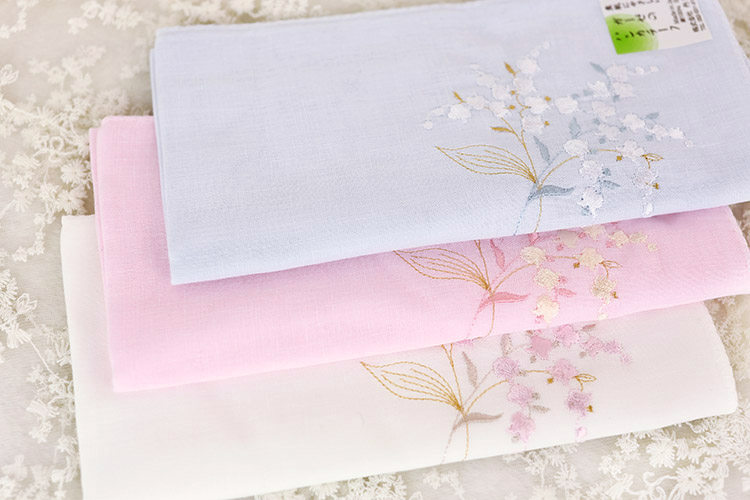 女士 全棉_2件包邮~日本制 女士刺绣棉纱手帕 刺绣手绢 纯棉双层锁边