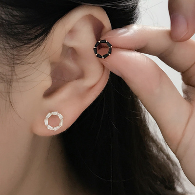 hc时尚韩国14k黄金耳钉女 几何圆环锆石迷你耳钉耳骨钉生日礼物