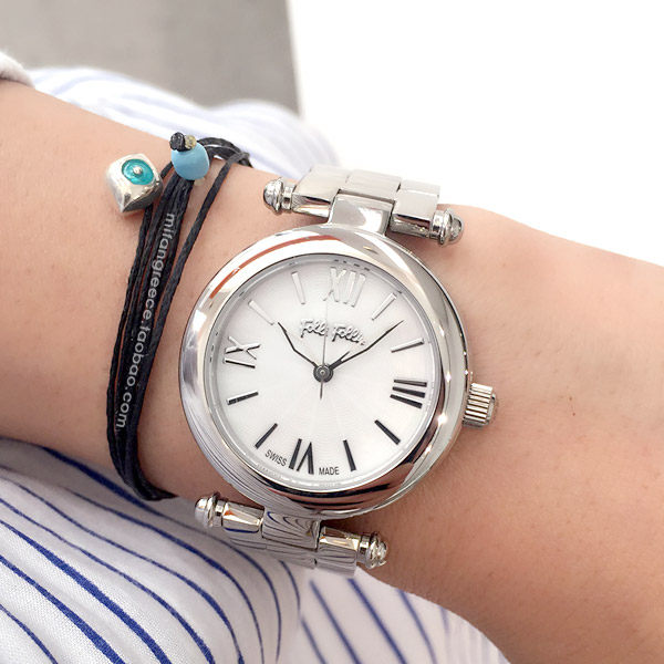 folli follie 爱琴瑞士33mm中盘钢链经典手表女希腊正品现货