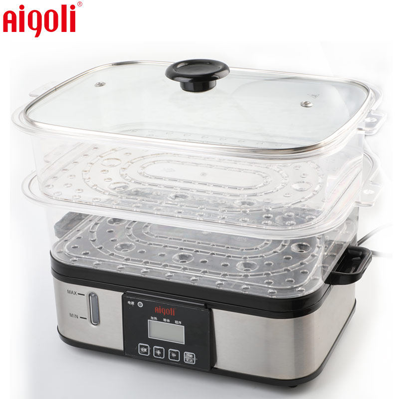 艾格丽长方形双层家用多功能蒸笼防干烧大容量透明定时预约电蒸锅