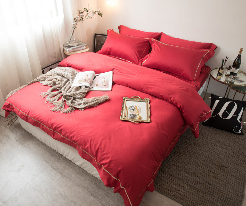 北欧简约大红色床单被套