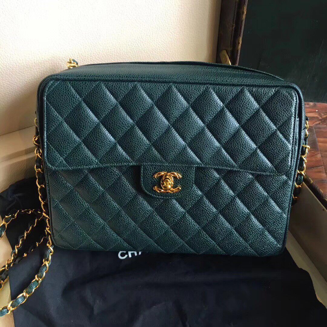 香奈儿包包_chanel香奈儿墨绿色小金球鱼子酱荔枝皮大号相机包斜挎单