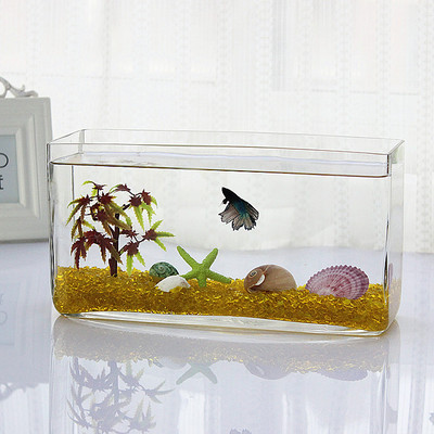 包邮 长方形玻璃鱼缸 斗鱼缸 办公室桌面鱼缸 孔雀鱼缸 一次成型