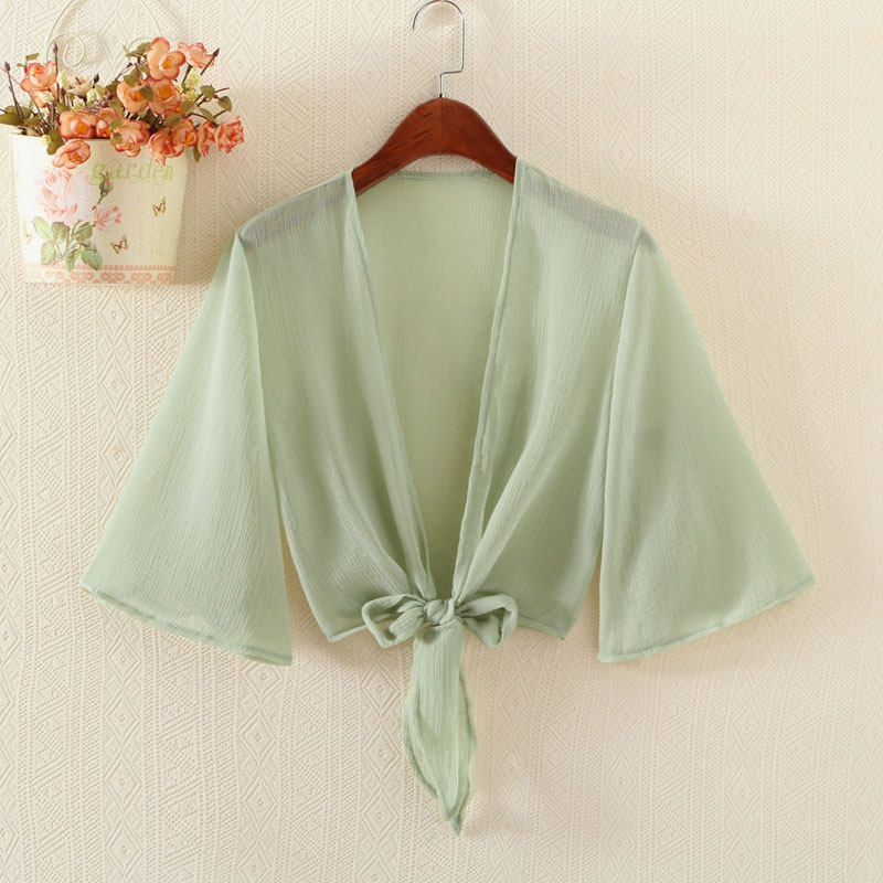 雪纺披风女夏短款小外套夏季小开衫系带空调衫薄款裙子外搭小披肩