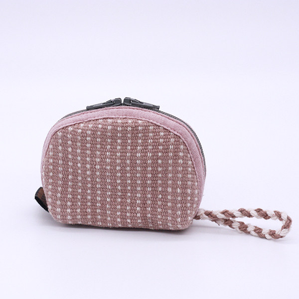 尼泊尔 wsdo纯棉手工织布双拉头半圆零钱包 小巧硬币袋 棕标