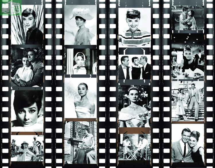 电影墙纸_赫本艺术剧照壁纸黑白电影胶卷拼图墙纸婚纱摄影背景壁画
