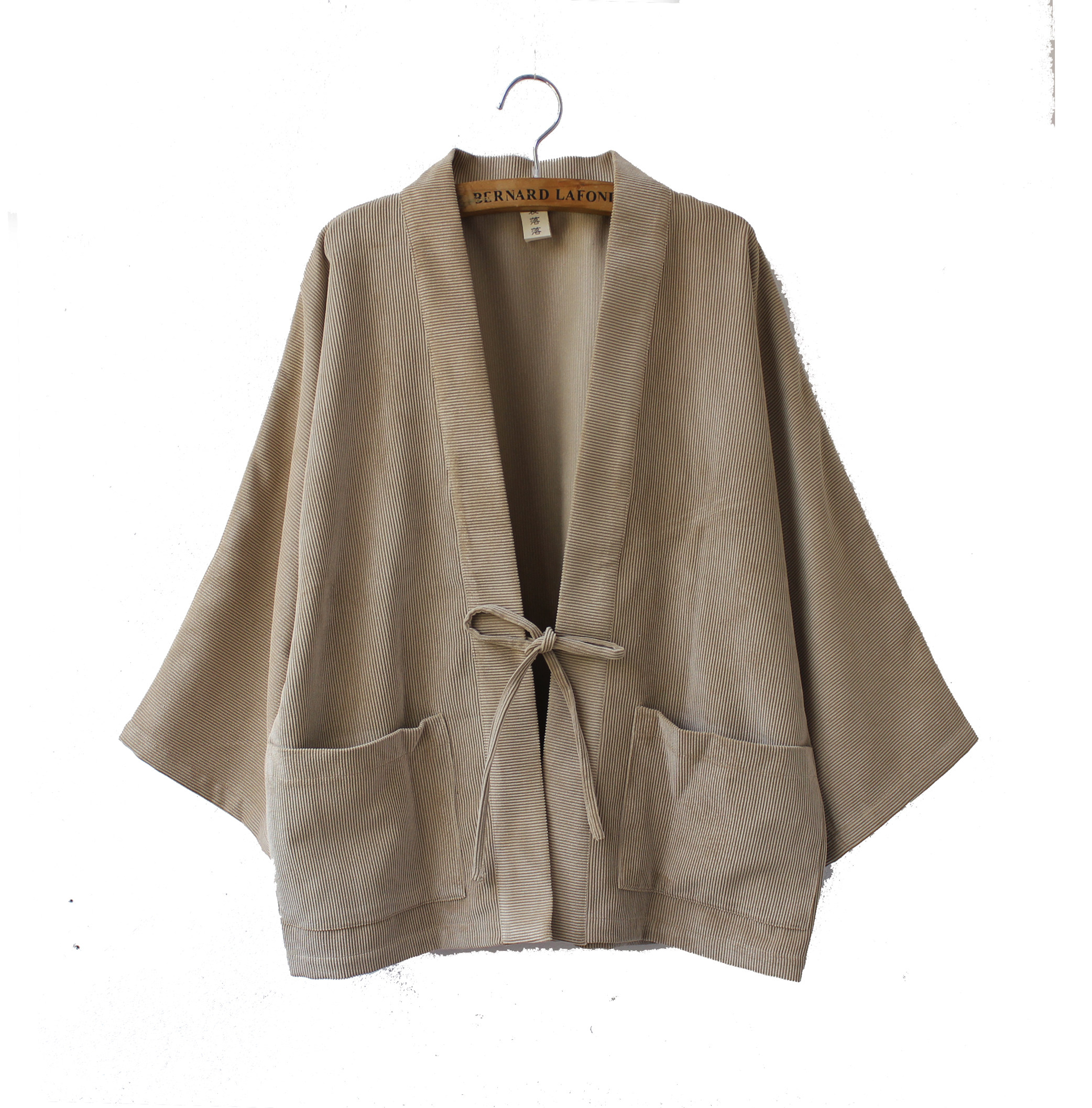 袁落落原创和风灯芯绒纯色七分袖系带和风开衫