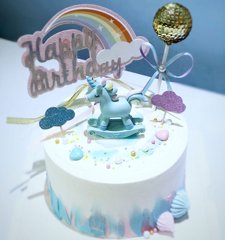 8寸_重庆同城新品6寸8寸ins彩虹小马动物奶油儿童卡通生日水果蛋糕