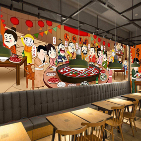 中国风火锅店饭店墙绘壁画背景墙纸三国英雄火锅墙画定制墙面图案