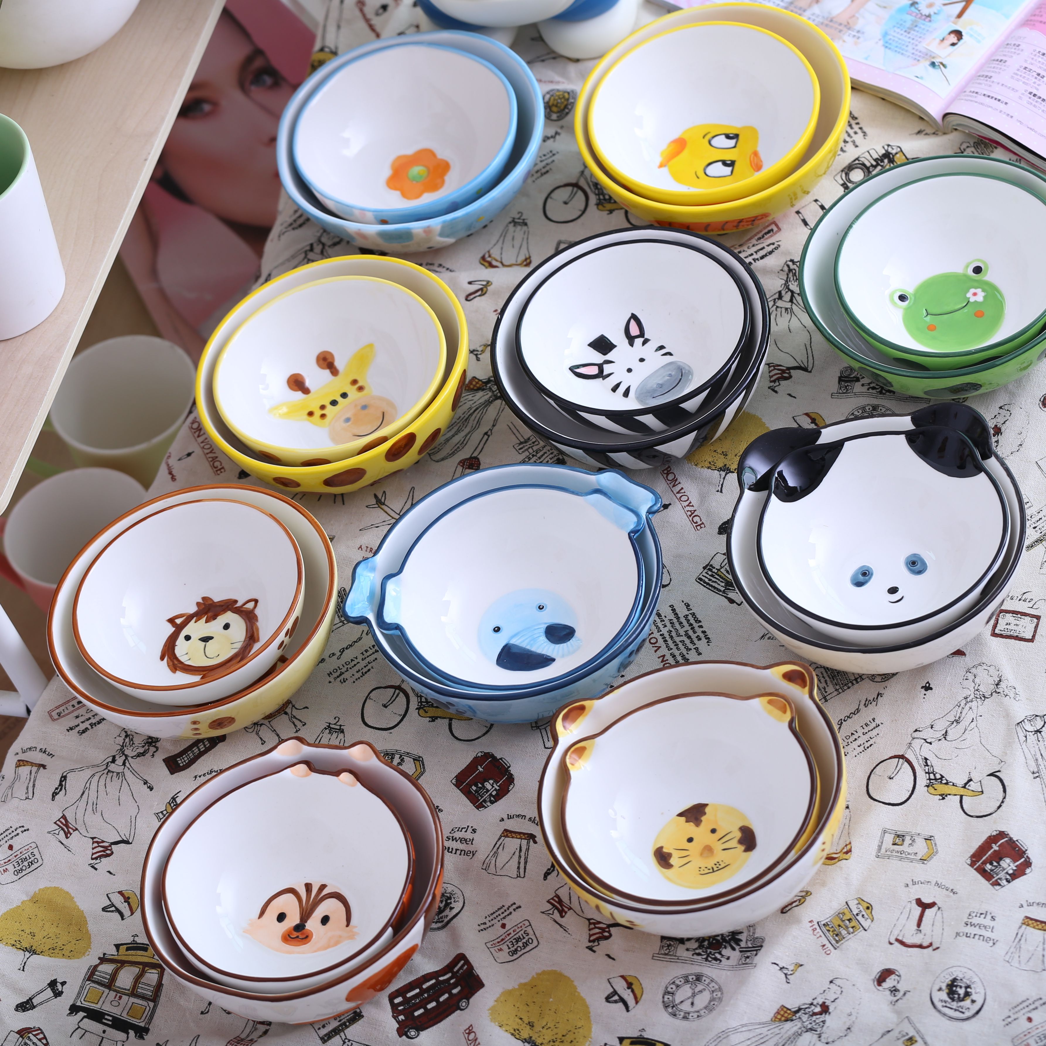热销碗可爱单个_动物碗可爱卡通创意餐具单个儿童碗个性饭碗5寸碗家用