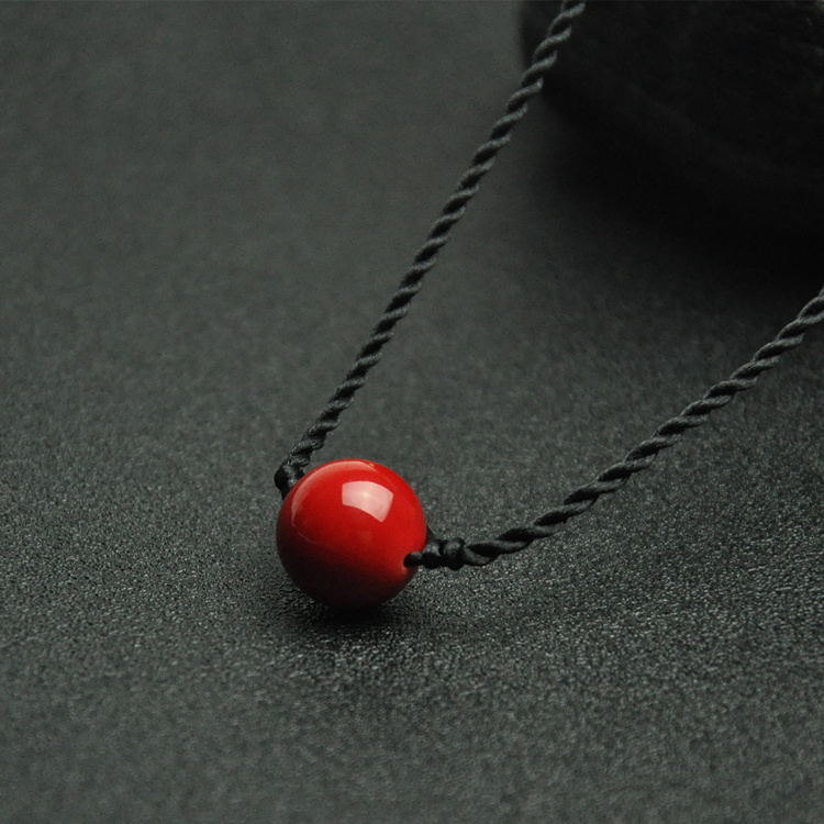 转运珠项链 吊坠_包邮民族风红彩石吊坠手工编织转运珠玉路路通项链