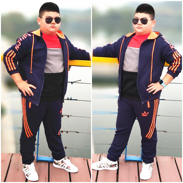 胖男童装秋冬加肥加大运动休闲外套加绒加厚上衣棉服大码宽松胖孩