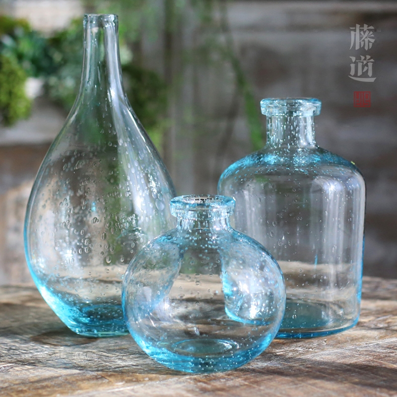 吹制拉制艺术器皿气泡玻璃花瓶花器家居客厅插花摆件装饰瓶子优惠券