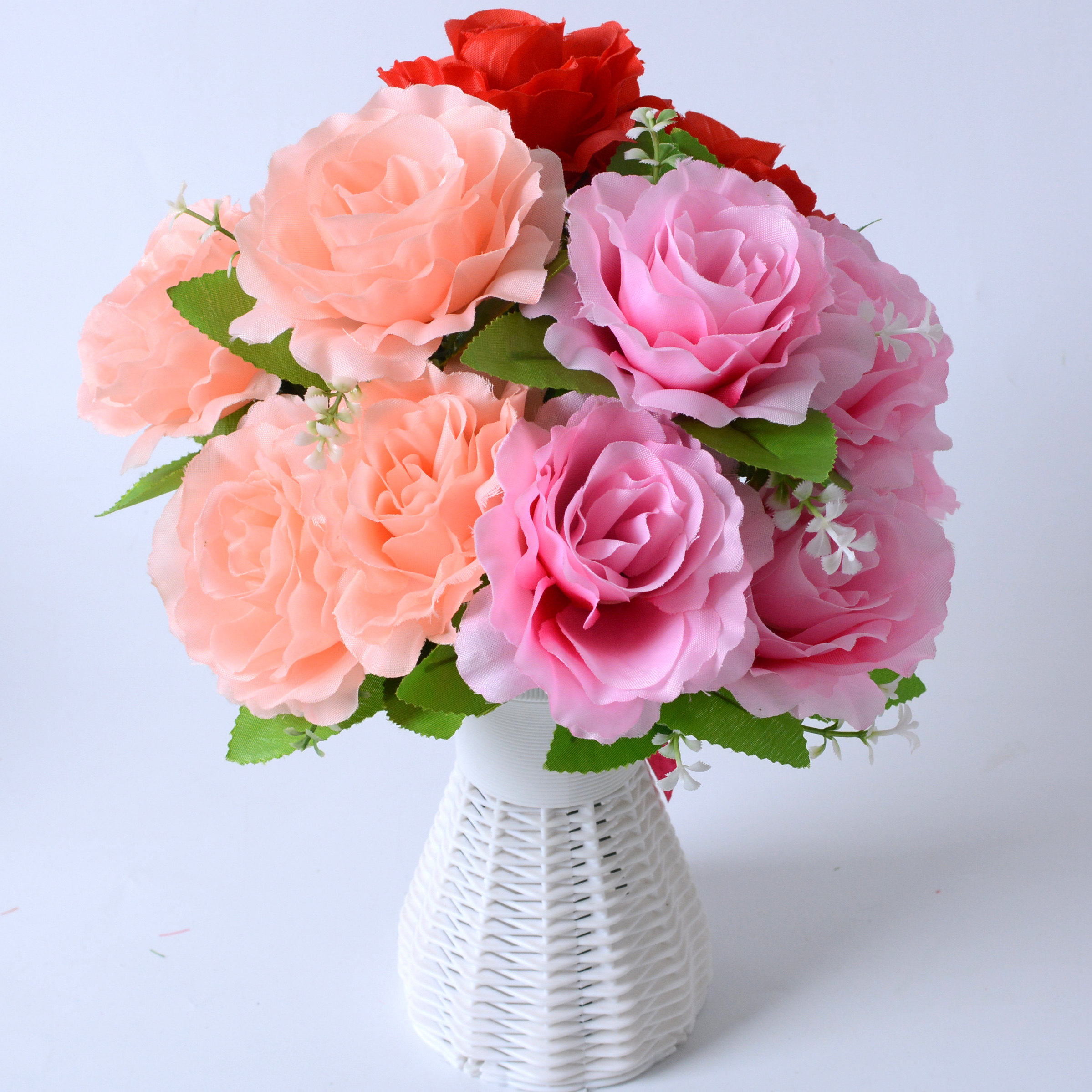 支仿真花束玫瑰花假花布艺花客厅摆设装饰品插假花花卉小把绢花优惠券