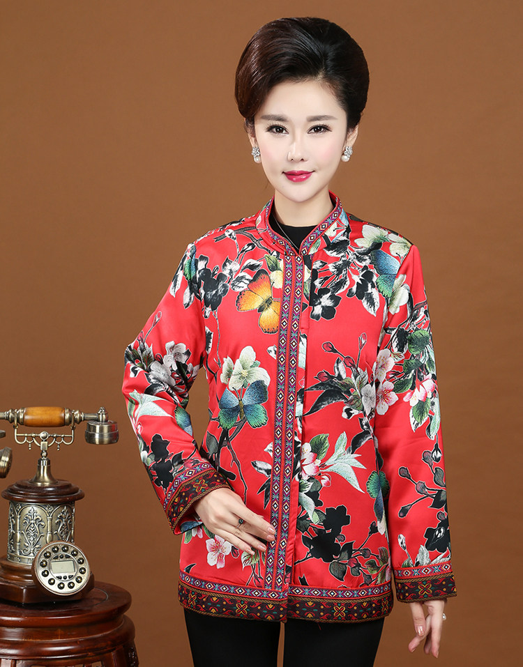 新款中老年女装妈妈装冬装棉衣短款中式唐装上衣真丝绸缎棉袄优惠券