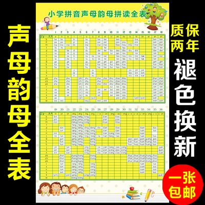 小学拼音声母韵母拼读全表挂图整体认读汉语拼音音节全表字母海报