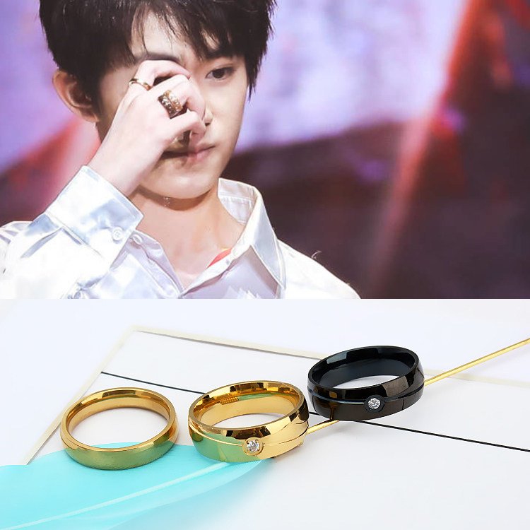 一折尾戒男金_星美饰 tfboys千玺同款男士戒指18k金戒子潮男饰品黄金